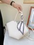 Litchi Embossed Twilly Scarf Decor Top Handle Bag With Inner Pouch