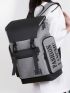 Letter Graphic Eyelet Buckle & Letter Patch Decor Flap Backpack