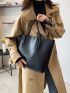 Crocodile Embossed Shoulder Tote Bag With Inner Pouch