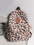 Leopard Print Letter Patch Decor Functional Backpack