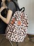 Leopard Print Letter Patch Decor Functional Backpack