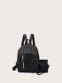 Zip Front Classic Backpack With Square Bag