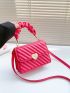 Neon-Pink Heart Lock Quilted Top Handle Flap Square Bag