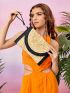 Tassel Decor Contrast Binding Flap Straw Bag