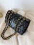 Metal Decor Quilted Pattern Chain Flap Square Bag
