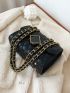 Metal Decor Quilted Pattern Chain Flap Square Bag