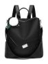 Patch Decor Classic Backpack With Pom Pom Bag Charm