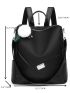 Patch Decor Classic Backpack With Pom Pom Bag Charm