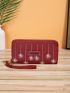 Embroidered Flower Pattern Letter Graphic Long Wallet