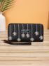 Embroidered Flower Pattern Letter Graphic Long Wallet