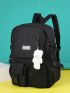 Badge & Letter Patch Decor Release Buckle Functional Backpack With Bag Charm