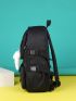 Badge & Letter Patch Decor Release Buckle Functional Backpack With Bag Charm