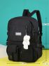Badge & Letter Patch Decor Release Buckle Functional Backpack With Bag Charm