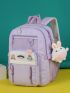 Two Tone Large Capacity Backpack With Cartoon Bag Charm