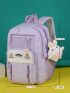 Two Tone Large Capacity Backpack With Cartoon Bag Charm