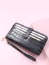 Crocodile Embossed Snap Button Long Wallet