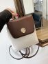 Colorblock Metal Decor Flap Backpack