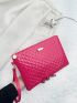 Holographic Quilted Detail Metal Decor Clutch Bag With Wristlet