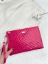 Holographic Quilted Detail Metal Decor Clutch Bag With Wristlet
