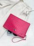 Holographic Quilted Detail Metal Decor Clutch Bag With Wristlet