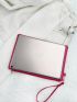 Holographic Quilted Detail Metal Decor Clutch Bag With Wristlet