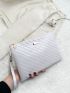 Holographic Quilted Detail Metal Decor Clutch Bag With Wristlet