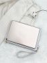 Holographic Quilted Detail Metal Decor Clutch Bag With Wristlet
