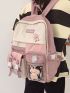 Colorblock Multi-compartment Large Capacity Backpack With Cartoon Charm