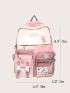 Colorblock Multi-compartment Large Capacity Backpack With Cartoon Charm