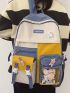 Colorblock Multi-compartment Large Capacity Backpack With Cartoon Charm