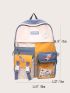 Colorblock Multi-compartment Large Capacity Backpack With Cartoon Charm