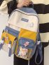 Colorblock Multi-compartment Large Capacity Backpack With Cartoon Charm