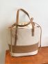 Two Tone Buckle Decor Drawstring Design Shoulder Tote Bag