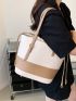 Two Tone Buckle Decor Drawstring Design Shoulder Tote Bag