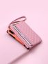 Letter Graphic Argyle Quilted Long Wallet