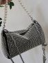 Rhinestone & Faux Pearl Decor Square Bag