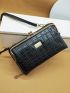 Crocodile Embossed Kiss Lock Detail Phone Wallet