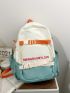 Color Block Letter Graphic Release Buckle Decor Functional Backpack