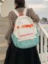 Color Block Letter Graphic Release Buckle Decor Functional Backpack