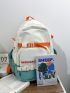 Color Block Letter Graphic Release Buckle Decor Functional Backpack