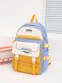 Color Block Release Buckle & Letter Patch Decor Functional Backpack