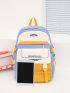 Color Block Release Buckle & Letter Patch Decor Functional Backpack