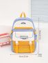 Color Block Release Buckle & Letter Patch Decor Functional Backpack