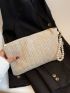 Weave Detail Square Bag With Faux Pearl Beaded Wristlet