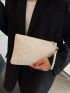 Weave Detail Square Bag With Faux Pearl Beaded Wristlet