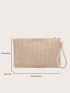 Weave Detail Square Bag With Faux Pearl Beaded Wristlet
