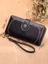 Flower Decor Stitch Detail Long Wallet