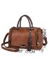 Double Handle Vintage Design Square Bag With Bag Charm