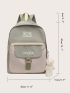 Letter Embroidered Patch Decor Functional Backpack Without Bag Charm