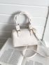 Letter Graphic Crocodile Embossed Double Handle Square Bag